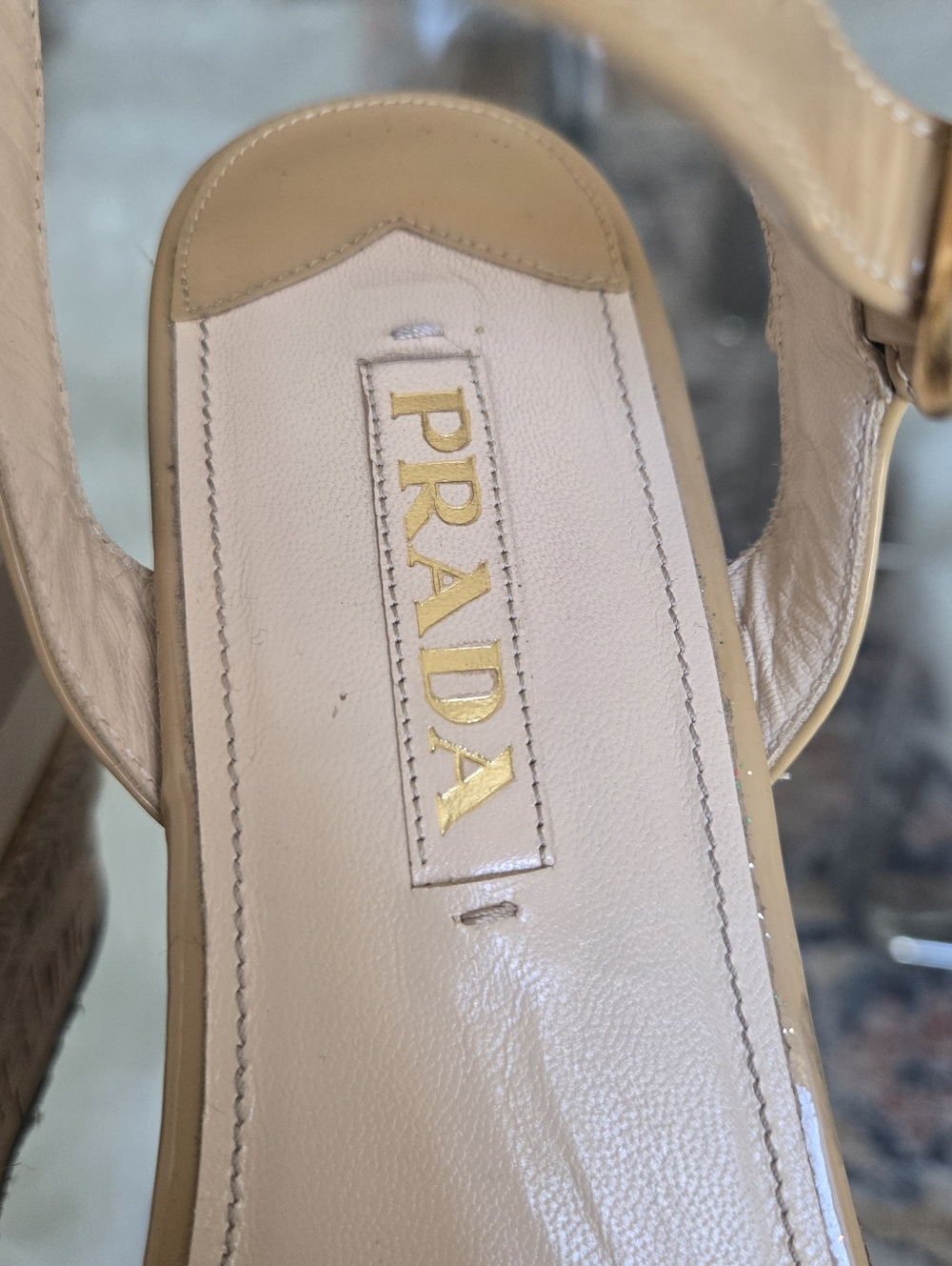 Prada Tan Beige Leather Espadrille Wedge Sandals Square Peep Toe Heels 40 - Picture 4 of 15